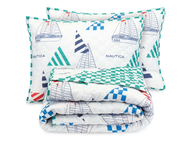 Nautica Sailboat Checkers 100% Cotton Kids Quilt Set - Full