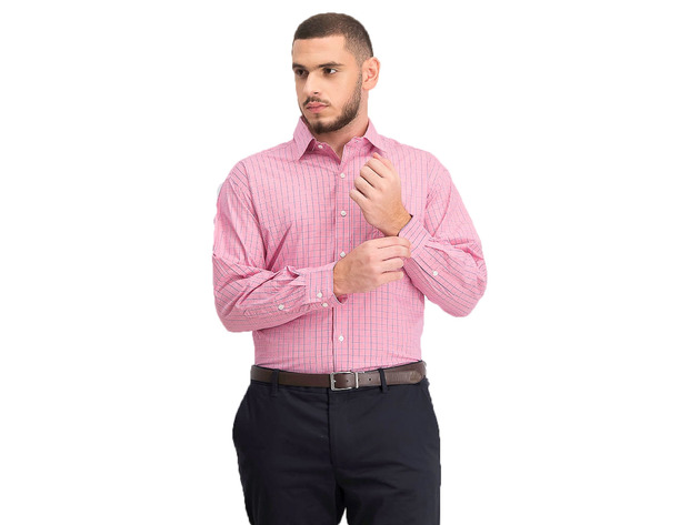Club Room Men's Classic/Regular Fit Performance Windowpane Dress Shirt Blue Size 16x32-33
