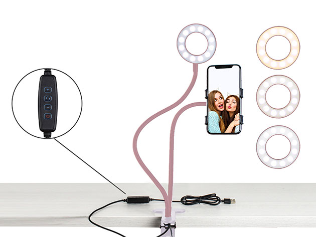 U-STREAM Home Streaming Studio with Ring Light & Gooseneck Phone Holder (Rose Gold)