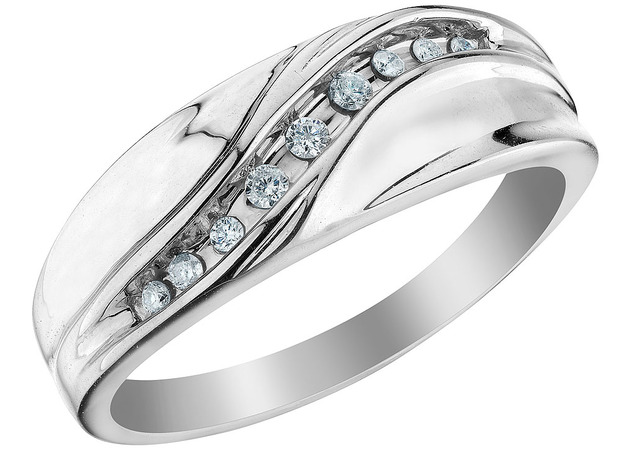 Mens Diamond Wedding Band 1/8 Carat (ctw Color J-K Clarity I2-I3) in 10K White Gold - 12