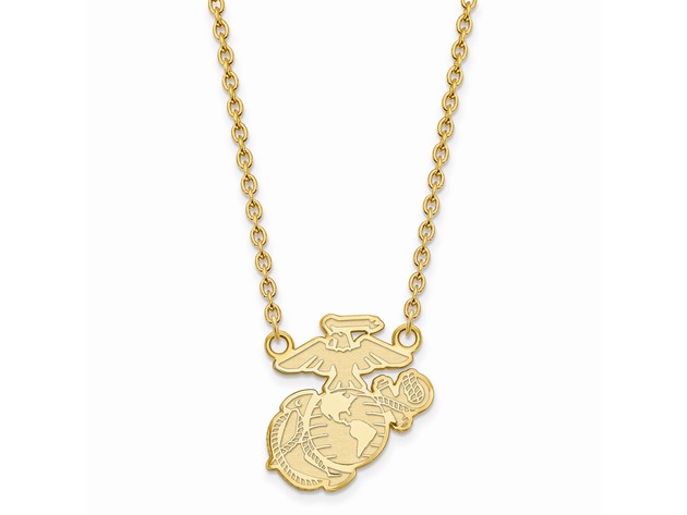 SS 14k Yellow Gold Plated U.S. Marine Corps Necklace, 18 Inch