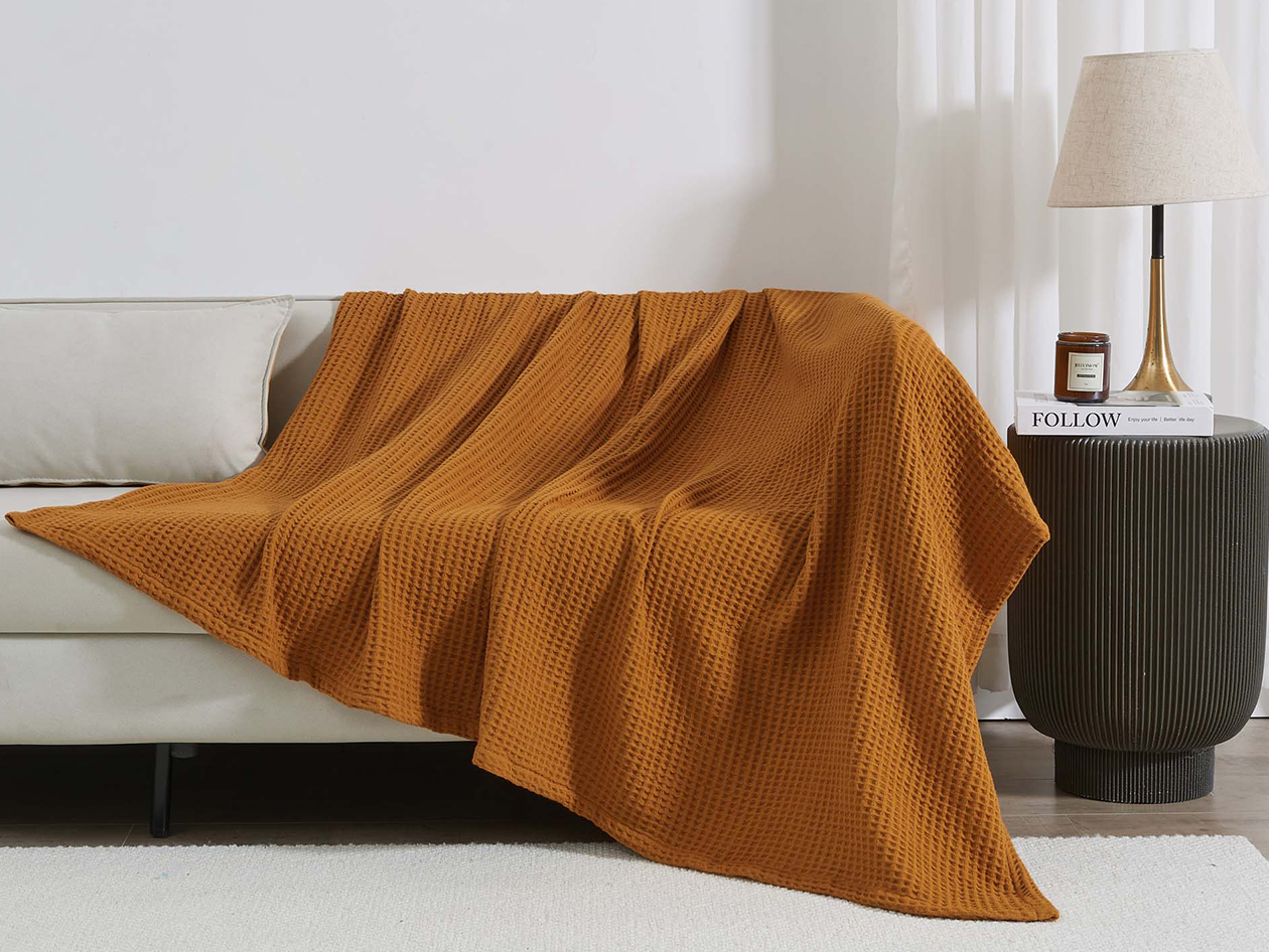 Vintage Cotton Waffle Blanket (Queen/Bronze)