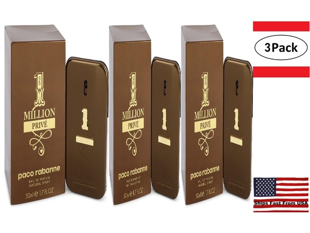 3 Pack 1 Million Prive by Paco Rabanne Eau De Parfum Spray 1.7 oz for Men