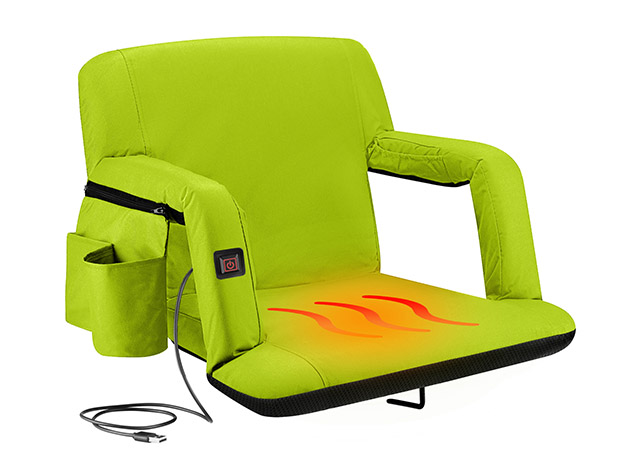 Extra Wide Heated Reclining Stadium Seat with Armrests & Side Pockets (Lime)