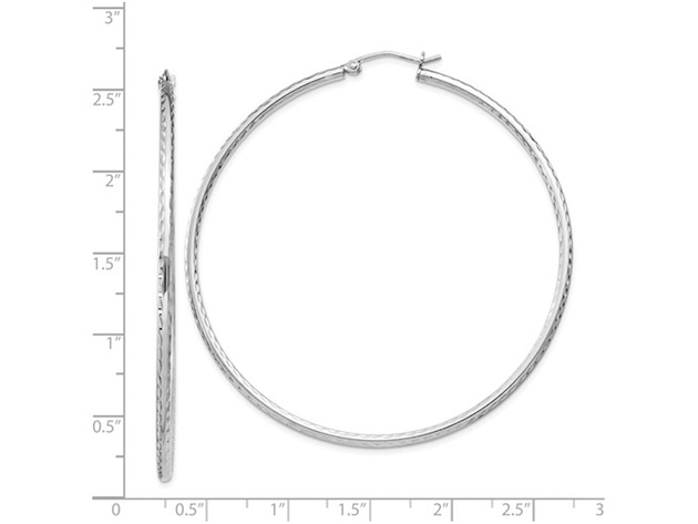 Extra Large Diamond Cut Hoop Earrings in Sterling Silver 2 1/2Inch (2.0mm)