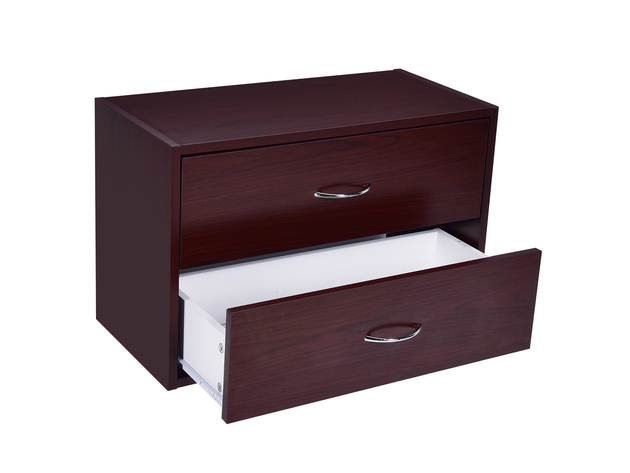 Costway 2-Drawer Dresser Horiztonal Organizer w/Handle Wood End Table Nightstand - Brown/ White