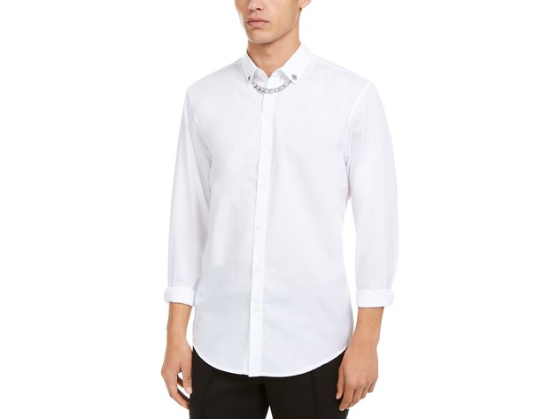 INC International Concepts Men's Collar Chain Shirt White Size Large