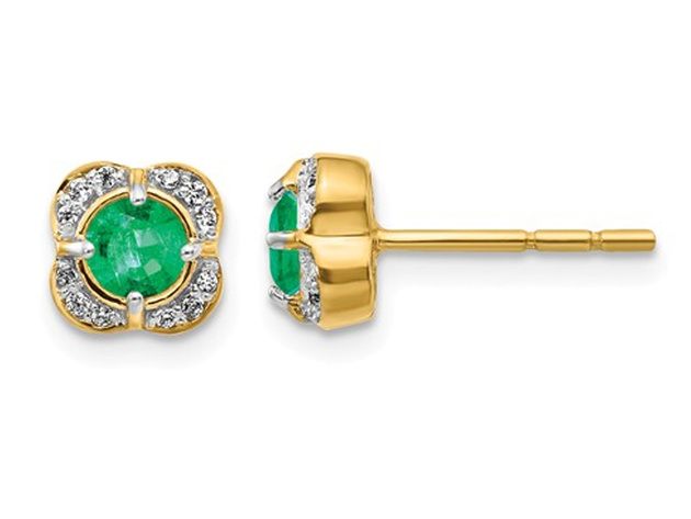 Natural Green Solitaire Emerald Earrings 1/2 Carat (ctw) in 14K Yellow Gold