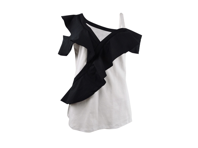 INC International Concepts Colorblocked-Ruffle Women's Cold-Shoulder Top  White Size Large