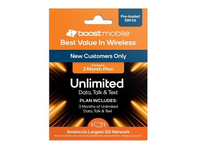 Boost Mobile Prepaid 3-Month Plan: Unlimited Data, Talk & Text + FREE SIM Card