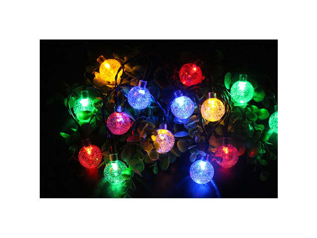 Solar String Lights 20 LED 16Ft Outdoor Colored Waterproof Crystal Ball Lights