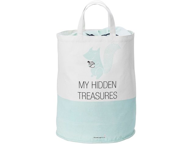 Bloomingville My Hidden Treasures Cotton Storage Bag, Measurements: 16 Inches Length x 20 Inches Height x 16 Inches Weight, 100% Cotton, White/Mint