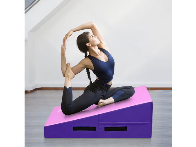 Costway Incline Tumbling Mat Wedge Ramp Gym Fitness Skill Shape Gymnastics Mat W/Handles - Pink