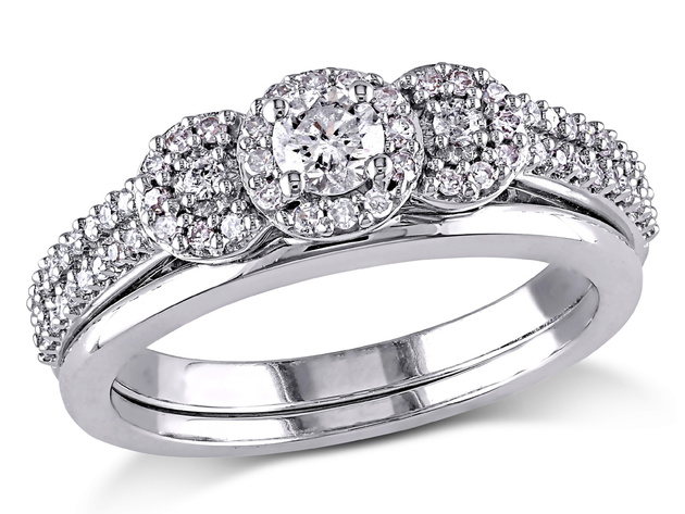 Diamond Engagement Ring and Wedding Band Set 1/2 Carat (ctw Color H-I Clarity I2-I3) in 10K White Gold - 5