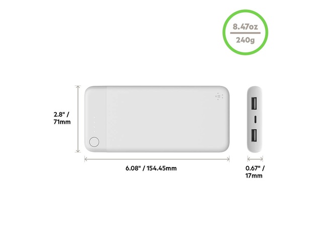 Belkin 10000 mAh Power Bank Battery Pack with Lightning Connector - White