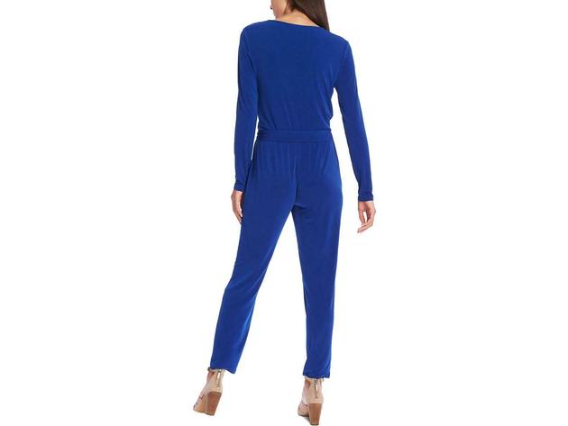 1. State Women's Belted Long Sleeve Jersey Jumpsuit  Blue Size Extra Large