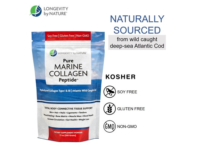 Longevity by Nature Pure Marine Collagen Peptide Powder - Soy and Gluten Free, NON-GMO, 7.1 Oz (200 Grams) Dietary Supplement