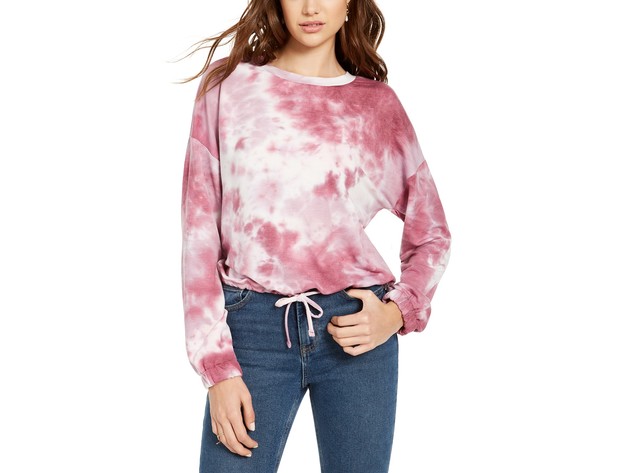 Hooked Up By IOT Juniors' Tie Dye Sweatshirt Pink Size Large