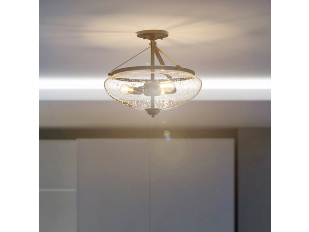 Costway 3-Light Semi Flush Mount Ceiling Light Industrial Seeded Glass Pendant Lamp - Black