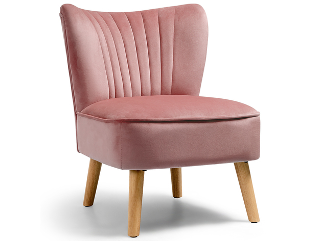 Costway Armless Accent Chair Modern Velvet Leisure Chair Single Upholstered - Pink