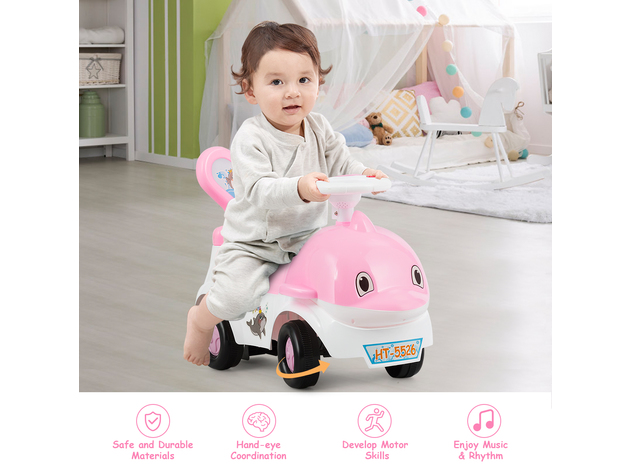 3-in-1Baby Walker Sliding Car Pushing Cart Toddler Ride On Toy w/ Sound GrayBlue - Pink