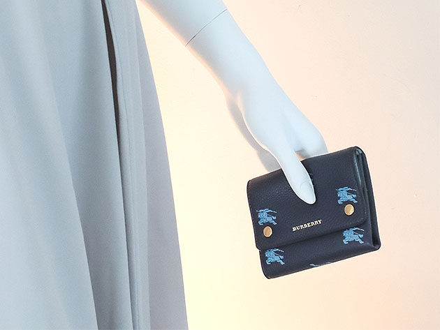 Burberry Knight's Equestrian Regency Blue Leather Wallet Handbag 8007755 (Store-Display Model)