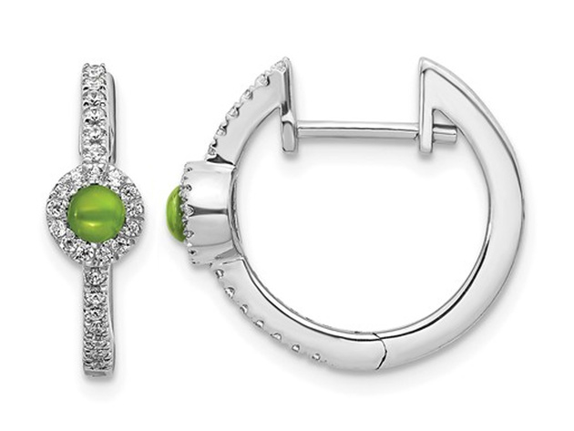 2/5 Carat (ctw) Natural Cabachon Peridot Hoop Earrings in 14K White Gold with Diamonds 1/5 Carat (ctw)