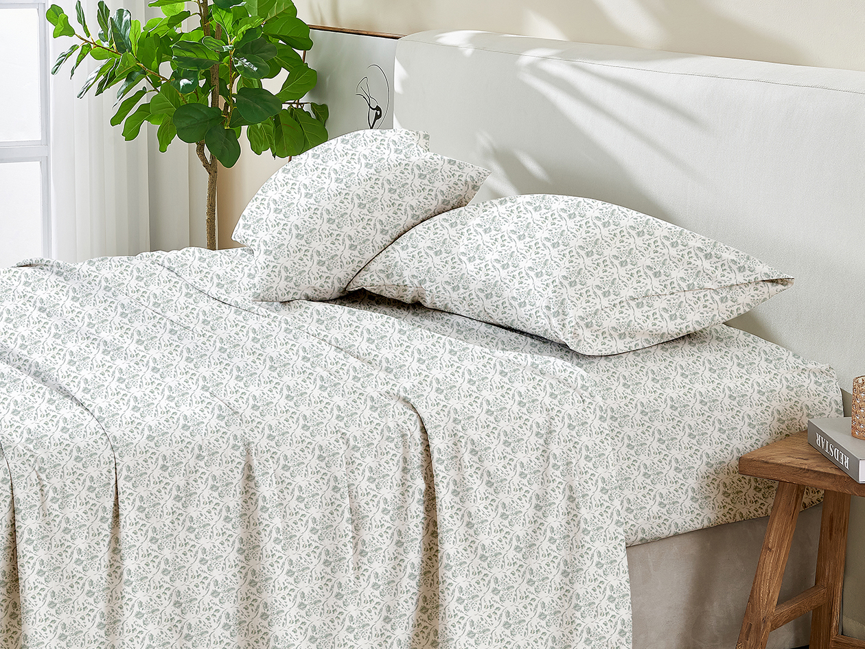 3-Piece Floral Print Microfiber Sheet Set (Green/Twin)