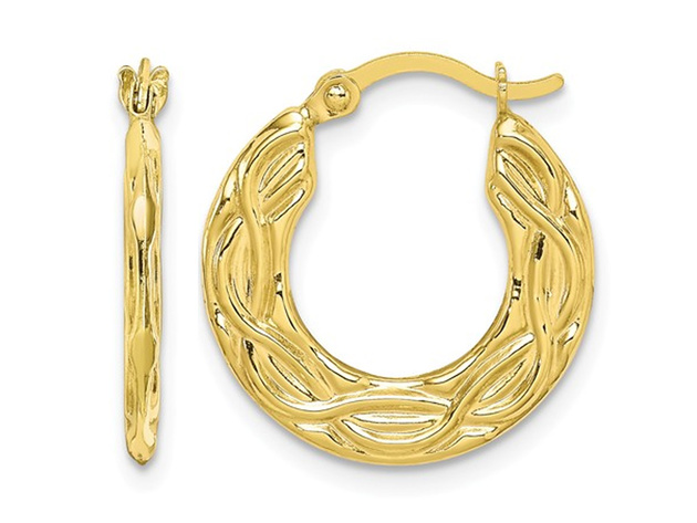 10K Yellow Gold Patterned Hollow Hoop Earrings for $79