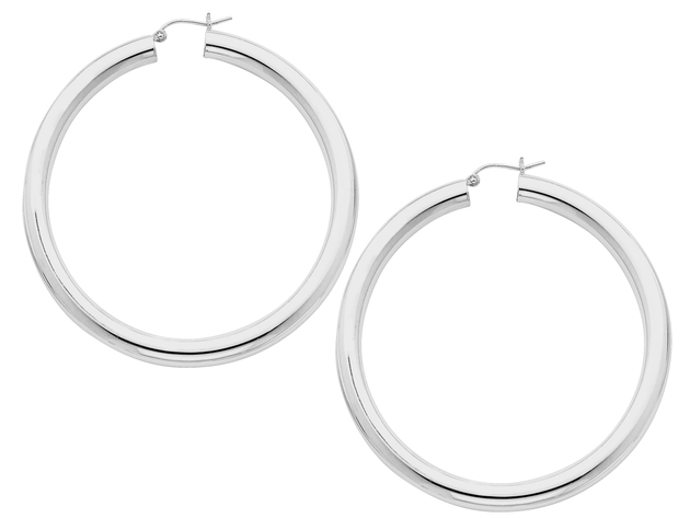 Extra Large Hoop Earrings in Sterling Silver 2 1/2 Inch (5.0mm)