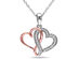 1/7 Carat (ctw I2-I3) Diamond Twin Heart Pendant in Rose Plated Sterling Silver with Chain