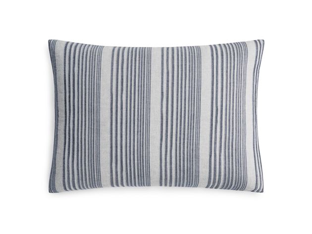 Oake Chambray Quilted Pleated Striped 100 Percent Cotton King Pillow Sham, Navy