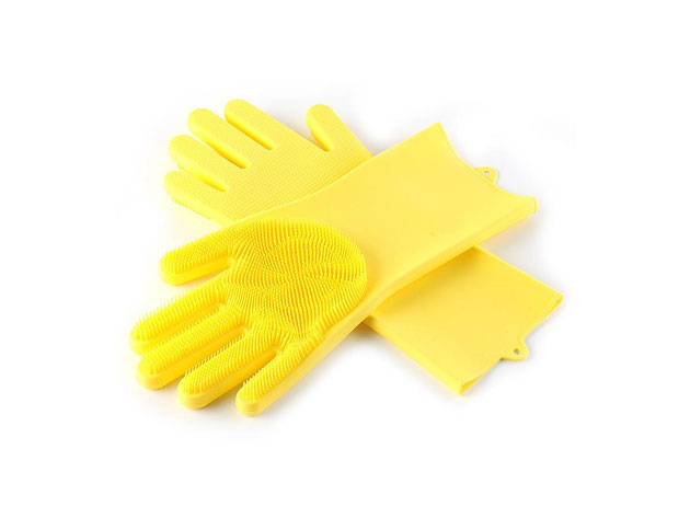 Silicone Dishwashing Gloves with Scrubbers (Yellow)