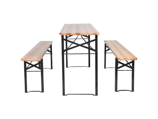 Costway 3 Piece Beer Table Bench Set Folding Wooden Top Picnic Table Patio Garden 