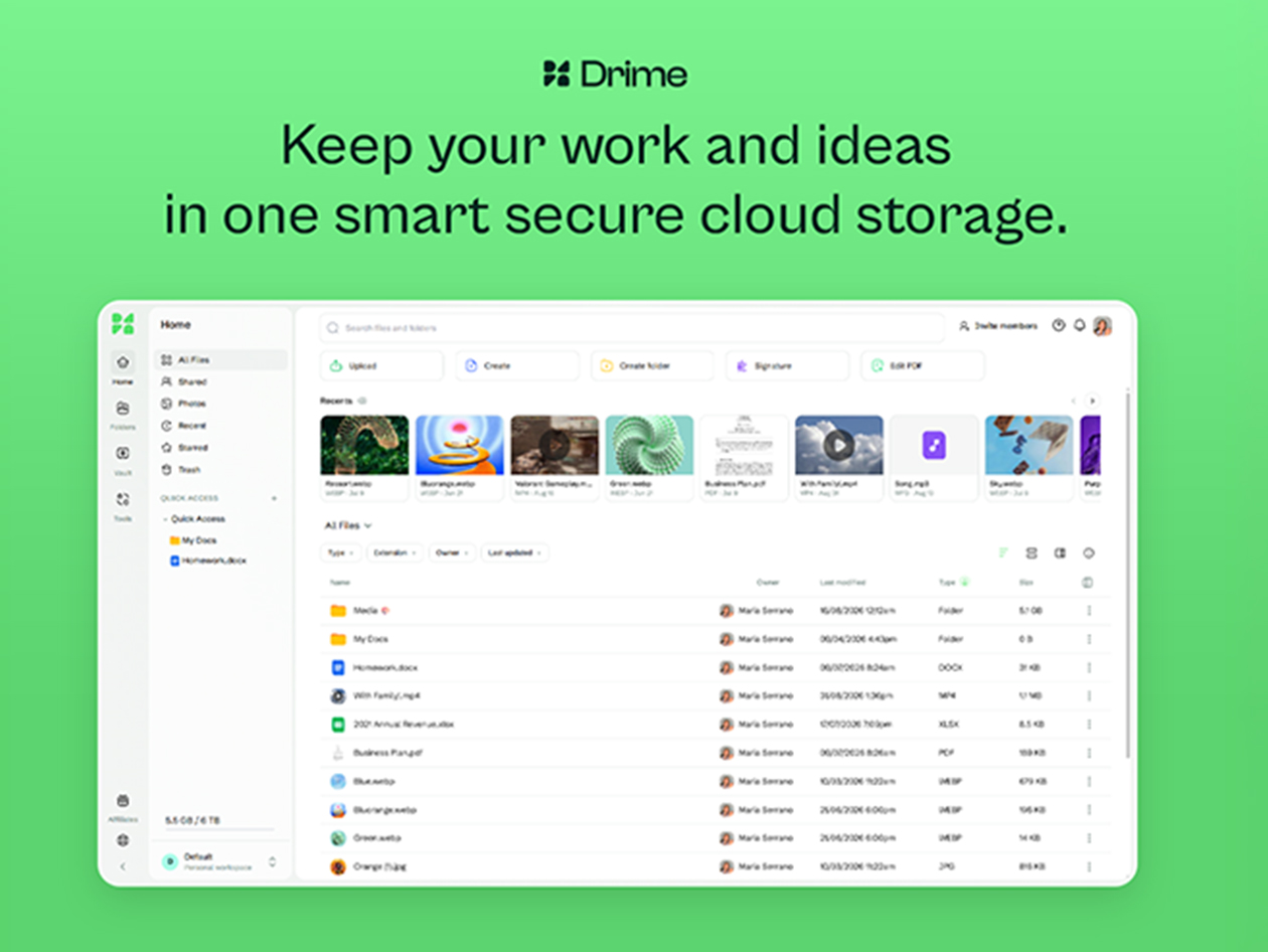 Drime Secure Cloud Storage 1TB Plan: Lifetime Subscription
