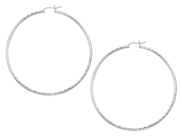 Extra Large Diamond Cut Hoop Earrings in Sterling Silver 2 1/2Inch (2.0mm)