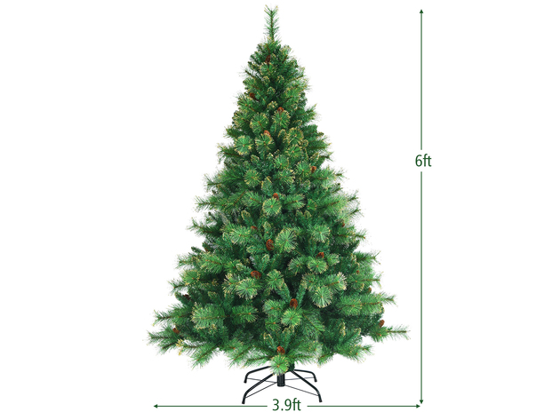 Costway 6ft\7ft\8ft Pre-lit Hinged Christmas Tree w/ 777\1233\1913 Glitter Tips & Pine Cones