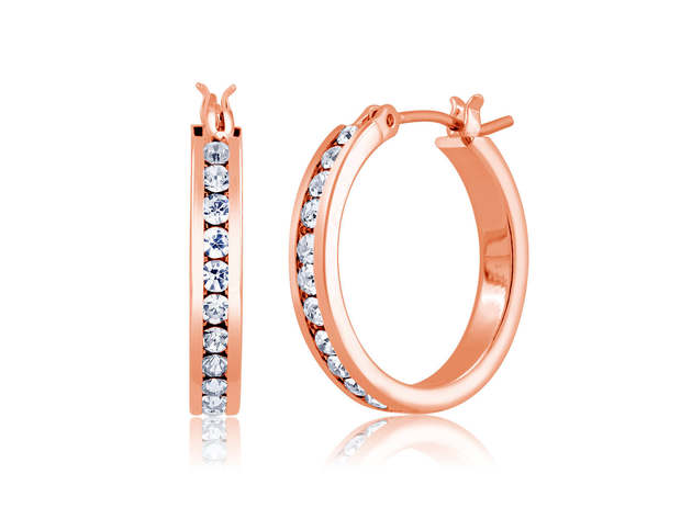 Gold Plated Cubic Zirconia Hoop Earrings Rose Gold