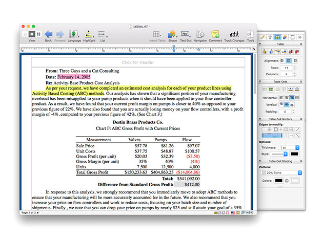 nisus writer pro remove table of contents