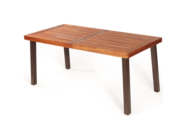 Costway Rectangular Acacia Wood Dining Table Rustic Furniture  Indoor & Outdoor - Red Brown + Dark Brown
