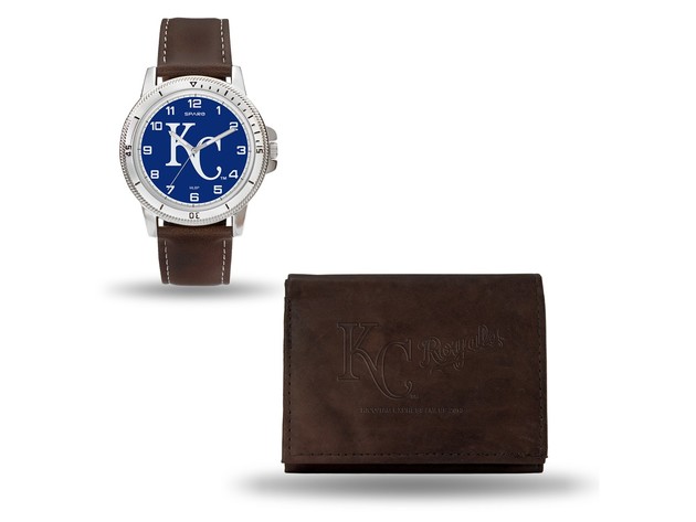 MLB Mens Kansas City Royals Brown Leather Watch/Wallet Set