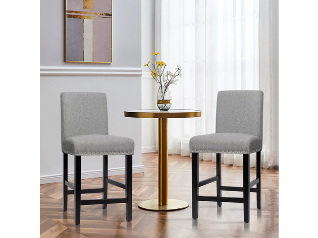 Costway Set of 2 25'' Kitchen Breakfast Chairs Nailhead Bar Stools - Gray