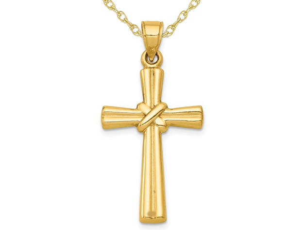 14K Yellow Gold Cross Pendant Necklace with Chain