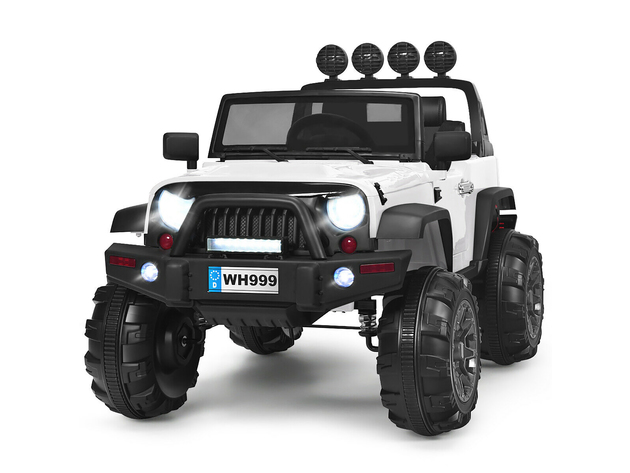 Costway 12V Kids Ride On Truck RC Car w/ LED Lights Music Trunk - White