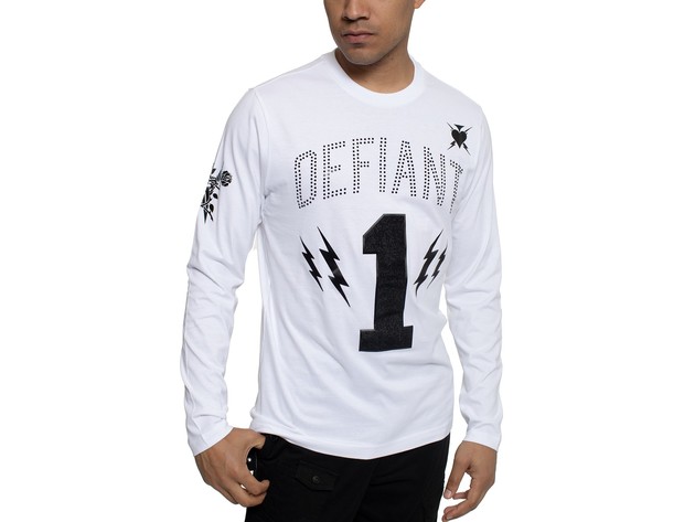 Sean John Men's Long-Sleeve Defiant 1 Graphic T-Shirt White Size 3 Extra Large