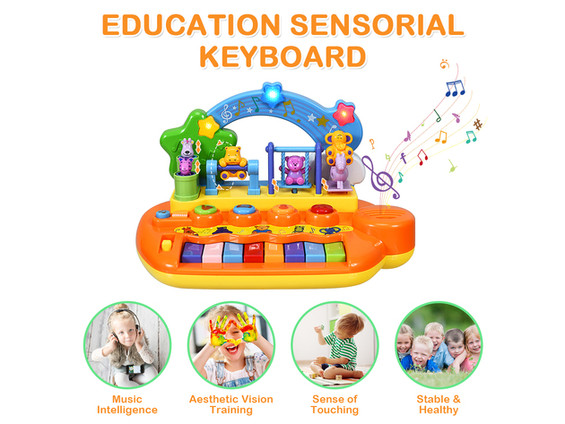 Costway Kids Rainbow Piano Keyboard 8 Keys Music Toy Gift w/ Animal Playground LED Light