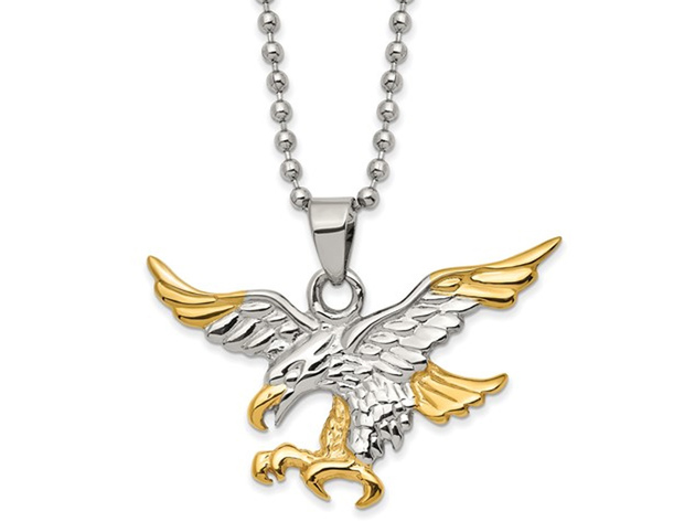 Mens Stainless Steel Polished Eagle Pendant Necklace with Chain