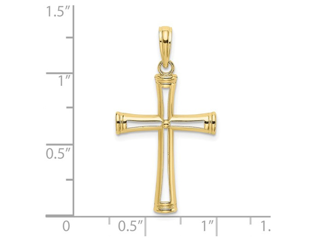 10K Yellow Gold Cut-Out Polished Cross Pendant Necklace with Chain