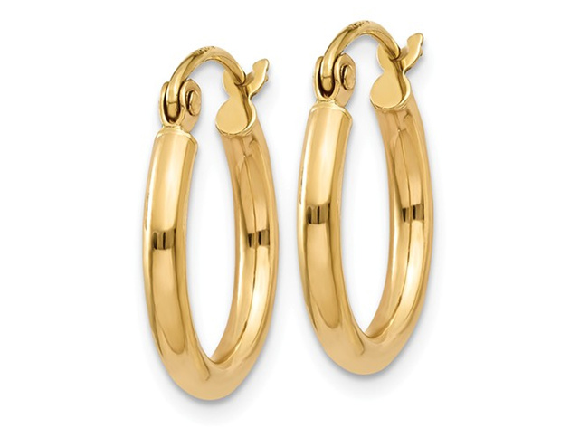 14K Yellow Gold Hoop Earrings 2mm (2/3 inch Length)