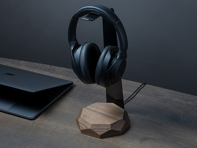 2-in-1 Wooden Headphone Stand & Charger (Walnut)